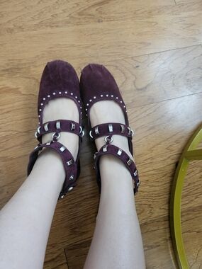 Zara Burgundy Leather Studded Ankle Boots